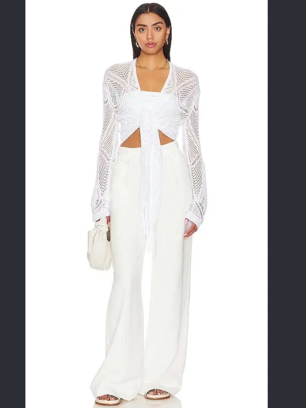 Autumn cashmere tie front cardigan in bleach white